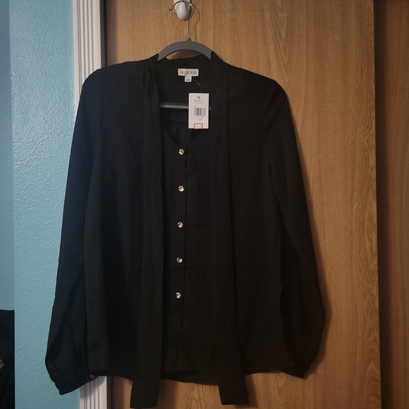Guess Black Button-Front Blouse - Picture 1 of 5